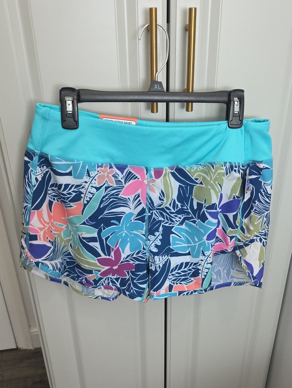 Reel Legends Turquoise Waistband Tropical Floral Athletic Shorts